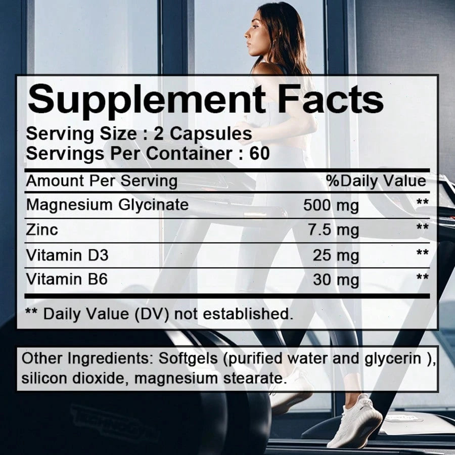 Magnesium Glycinate & Zinc Supplement With Vitamins D3 & B6- Supports Bone Health & Promotes Restful Sleep- 120 Softgels