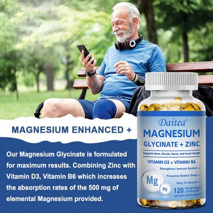 Magnesium Glycinate & Zinc Supplement With Vitamins D3 & B6- Supports Bone Health & Promotes Restful Sleep- 120 Softgels