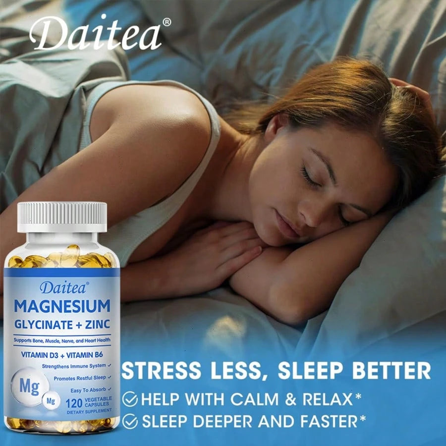 Magnesium Glycinate & Zinc Supplement With Vitamins D3 & B6- Supports Bone Health & Promotes Restful Sleep- 120 Softgels