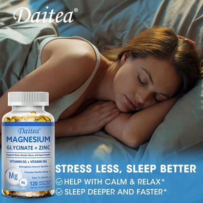 Magnesium Glycinate & Zinc Supplement With Vitamins D3 & B6- Supports Bone Health & Promotes Restful Sleep- 120 Softgels