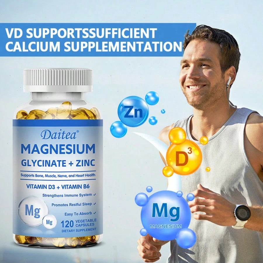 Magnesium Glycinate & Zinc Supplement With Vitamins D3 & B6- Supports Bone Health & Promotes Restful Sleep- 120 Softgels