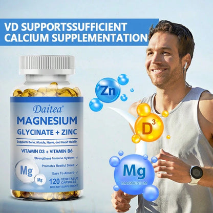 Magnesium Glycinate & Zinc Supplement With Vitamins D3 & B6- Supports Bone Health & Promotes Restful Sleep- 120 Softgels