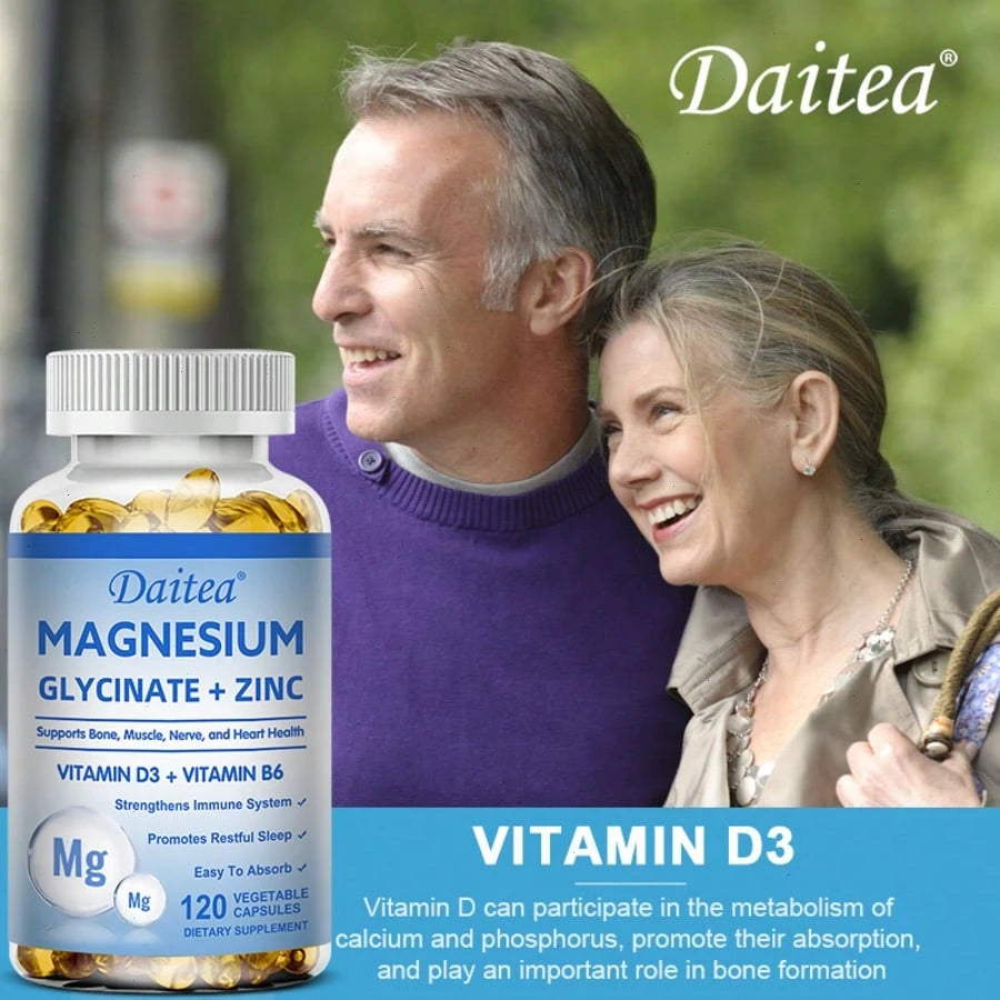 Magnesium Glycinate & Zinc Supplement With Vitamins D3 & B6- Supports Bone Health & Promotes Restful Sleep- 120 Softgels