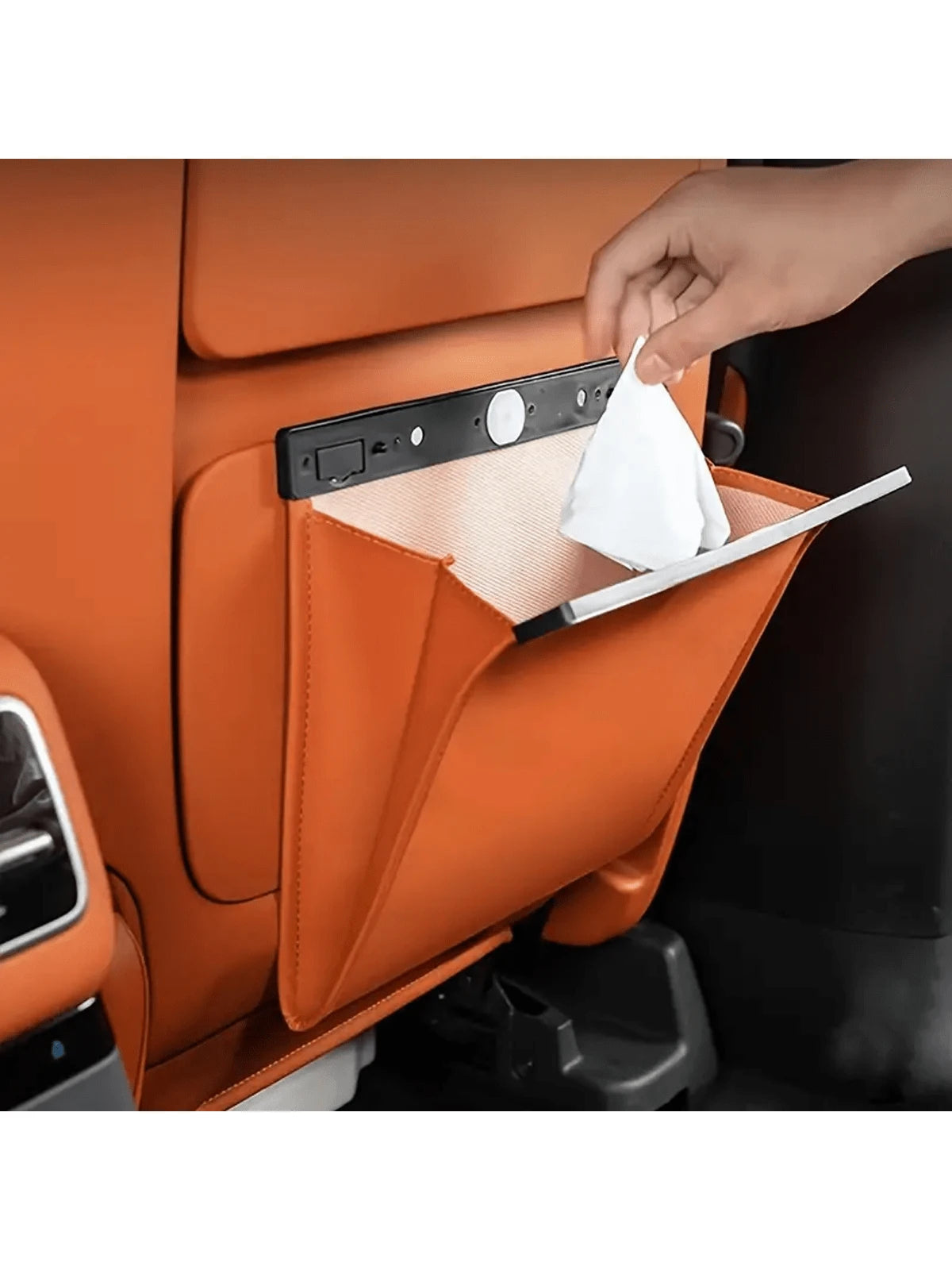[Magnetic Car Trash Can] 1pc Magnetic PU Leather Car Trash Can- Large Space Rear Seat Garbage Bin With Multi-Functional Compartments, Easy To Fix Design, Sleek Black Exterior