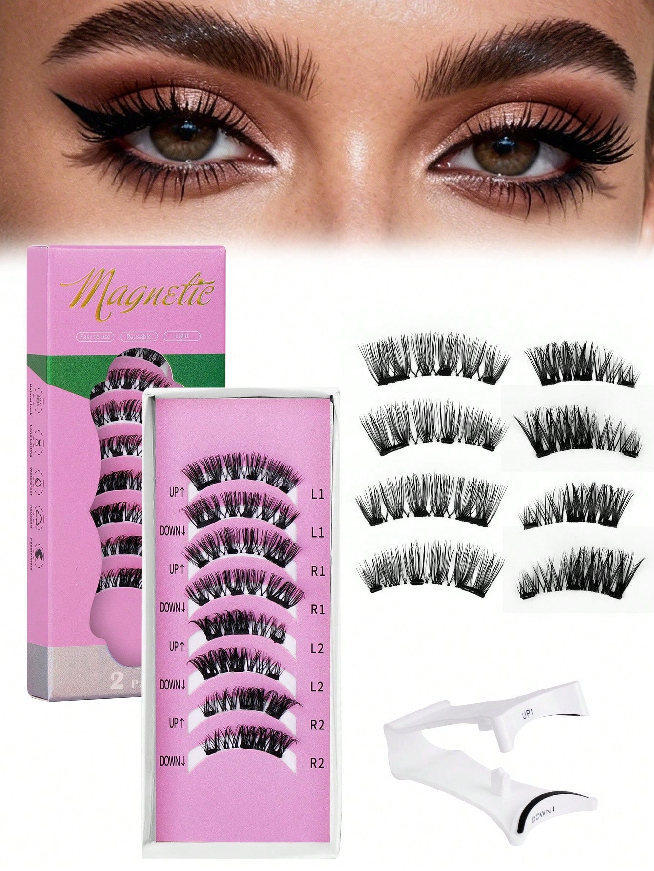 Magnetic Eyelashes 2 Pairs Reusable Magnetic Eyelashes With Applicator No Glue Needed Cat Eye Natural Eyelashes Easy To Wear And Remove