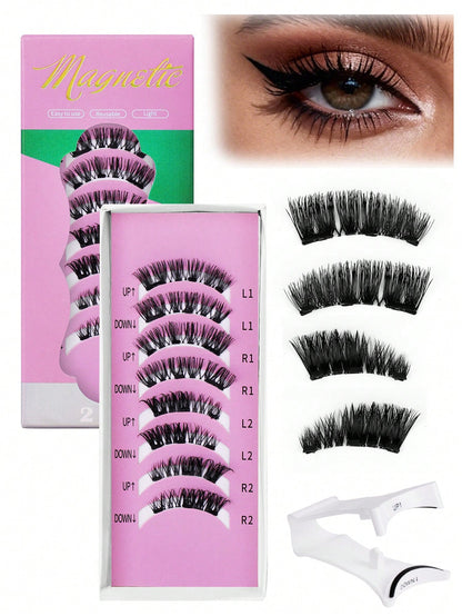 Magnetic Eyelashes 2 Pairs Reusable Magnetic Eyelashes With Applicator No Glue Needed Cat Eye Natural Eyelashes Easy To Wear And Remove