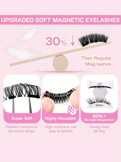 Magnetic Eyelashes 2 Pairs Reusable Magnetic Eyelashes With Applicator No Glue Needed Cat Eye Natural Eyelashes Easy To Wear And Remove