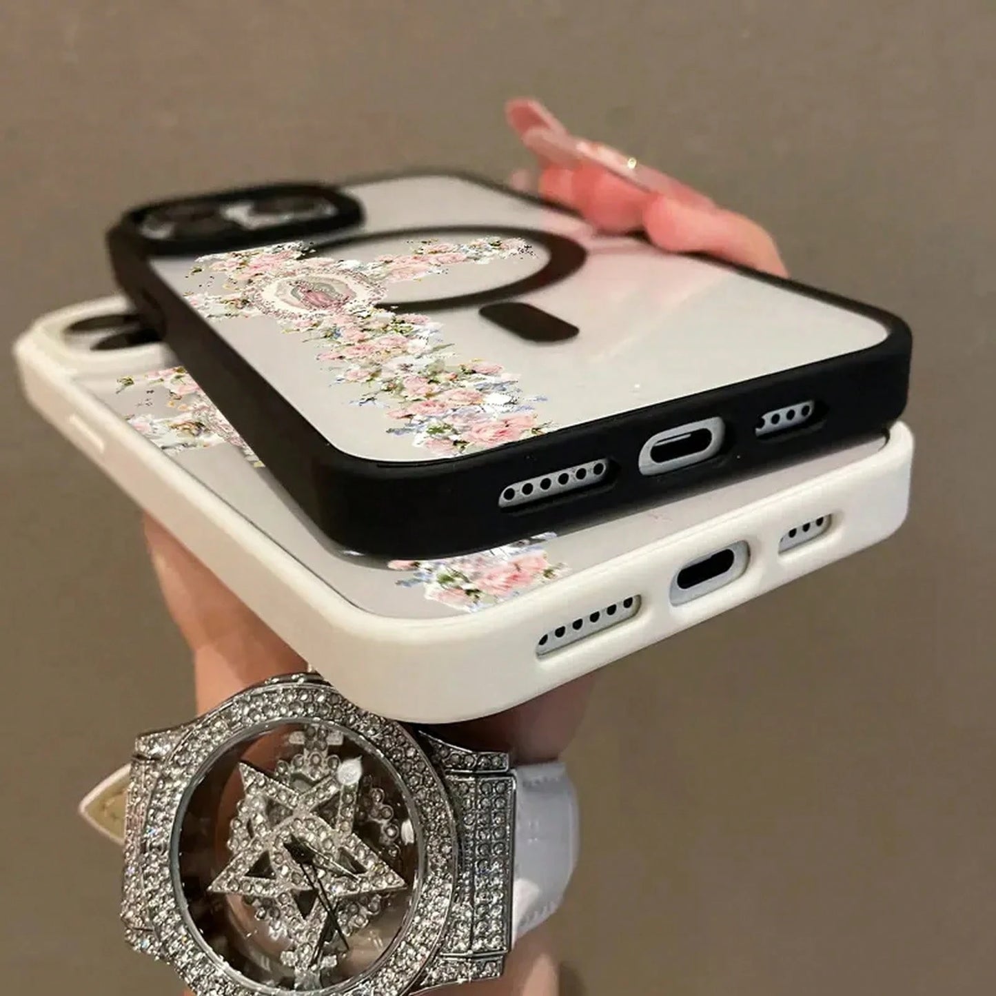 Magnetic Stylish 17 16 E Pro 15 Plus 14 13 12 11 XS XR, Floral Aesthetic| Shockproof, Silicone, Lightweight, Girly, And Scratch Resistant.Holiday Accessories.