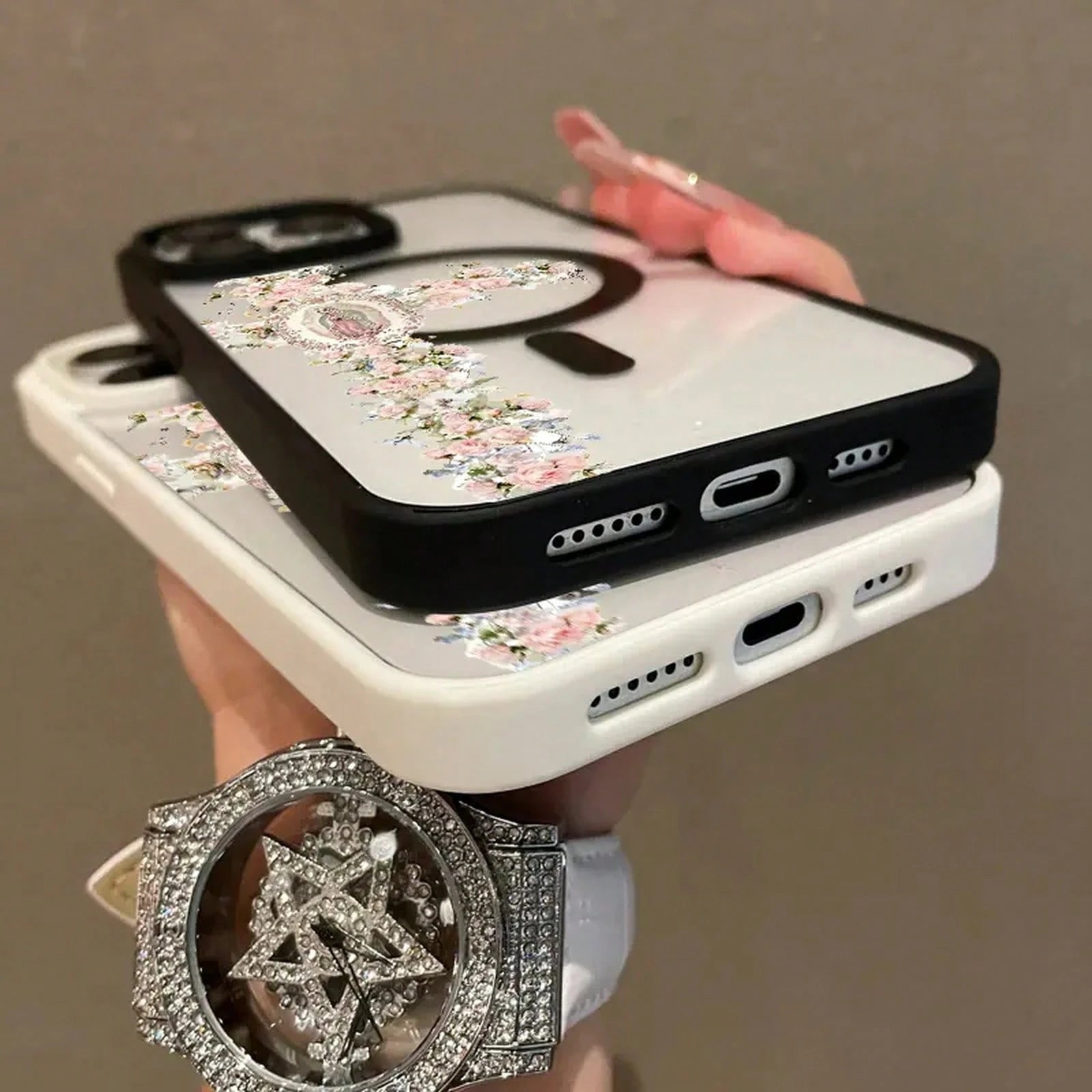 Magnetic Stylish 17 16 E Pro 15 Plus 14 13 12 11 XS XR, Floral Aesthetic| Shockproof, Silicone, Lightweight, Girly, And Scratch Resistant.Holiday Accessories.