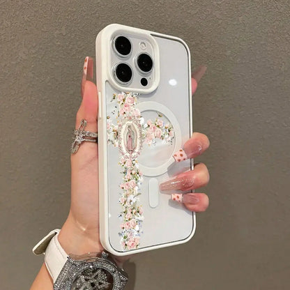 Magnetic Stylish 17 16 E Pro 15 Plus 14 13 12 11 XS XR, Floral Aesthetic| Shockproof, Silicone, Lightweight, Girly, And Scratch Resistant.Holiday Accessories.