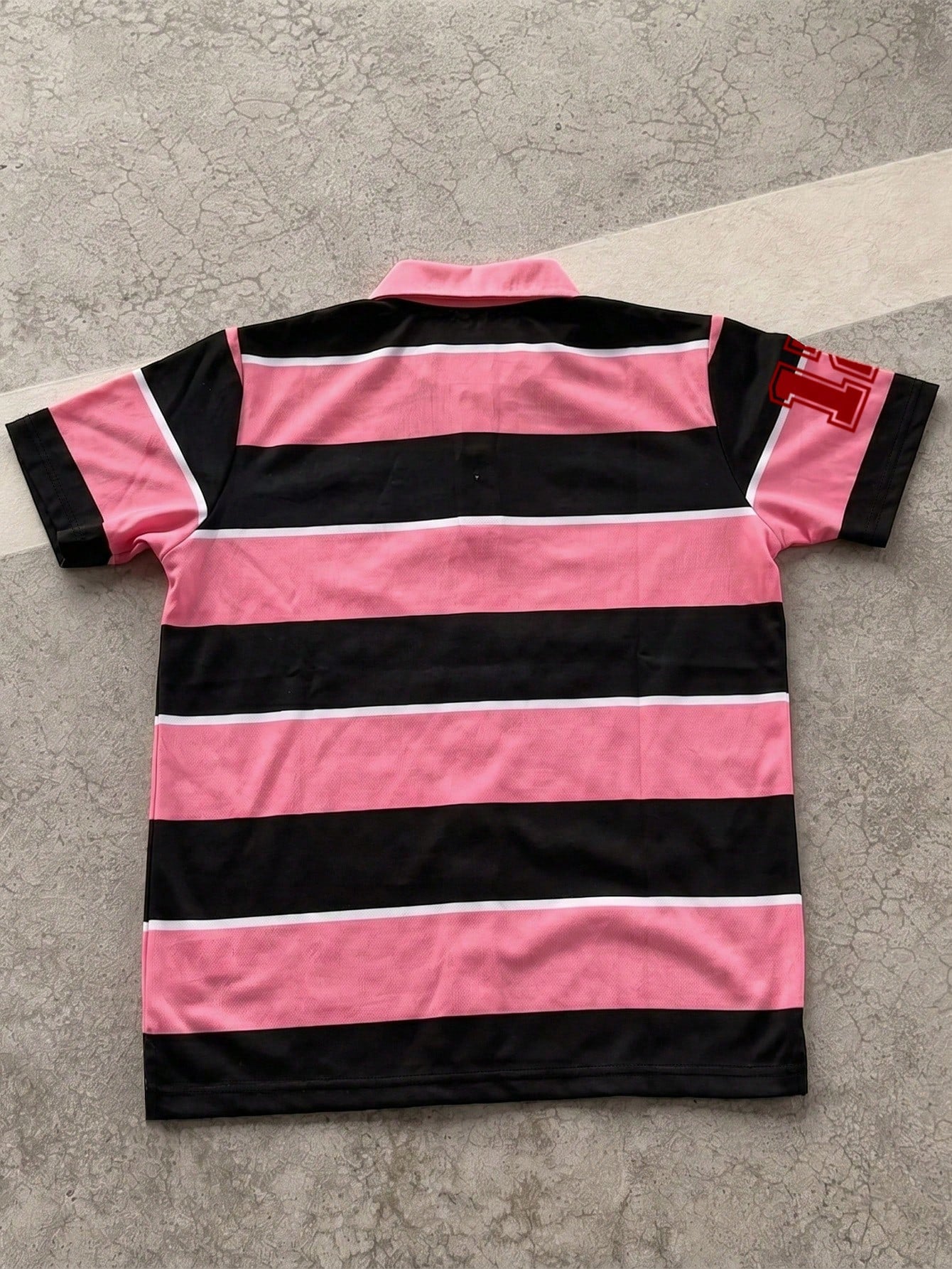 Manfinity EMRG Men's Colorblock Striped & Letter Print Short Sleeve Polo Shirt, Summer
