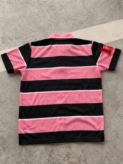 Manfinity EMRG Men's Colorblock Striped & Letter Print Short Sleeve Polo Shirt, Summer
