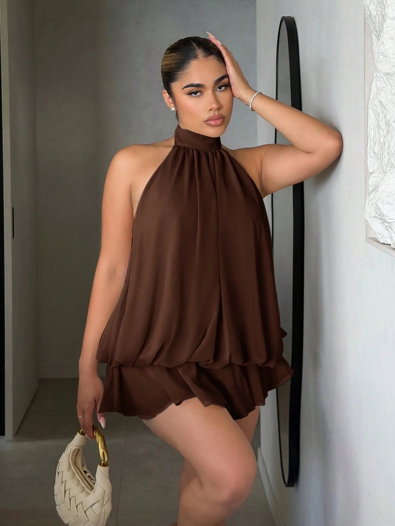 Maria Perezxox Women's Elegant Light Yellow Halter Tie Mini Dress,Party Dress,Elegant Dresses For Women,Party Dresses For Women