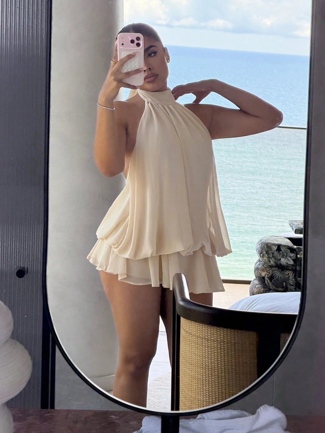 Maria Perezxox Women's Elegant Light Yellow Halter Tie Mini Dress,Party Dress,Elegant Dresses For Women,Party Dresses For Women