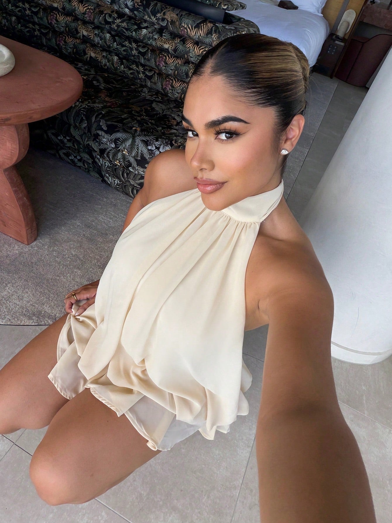 Maria Perezxox Women's Elegant Light Yellow Halter Tie Mini Dress,Party Dress,Elegant Dresses For Women,Party Dresses For Women