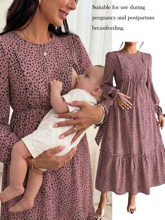 Maternity All-Over Print Nursing Dress For Casual, Party And Travel
