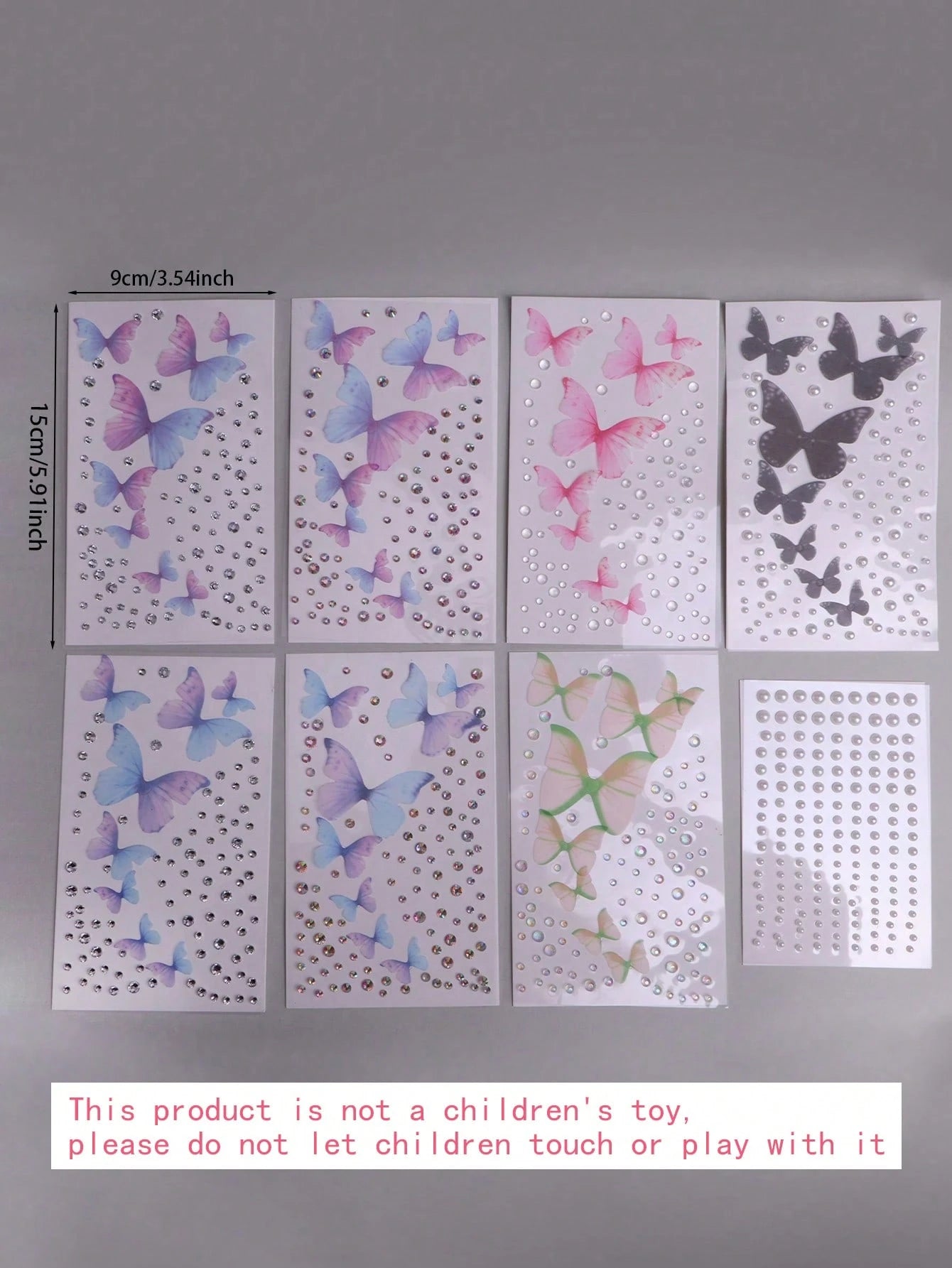Maternity Belly Stickers Crystal Stickers Diamond Party Photo Pregnant Woman Photo Colorful Pearl Heart 3D Decorative Pattern (Butterfly Set), Not A Baby Toy