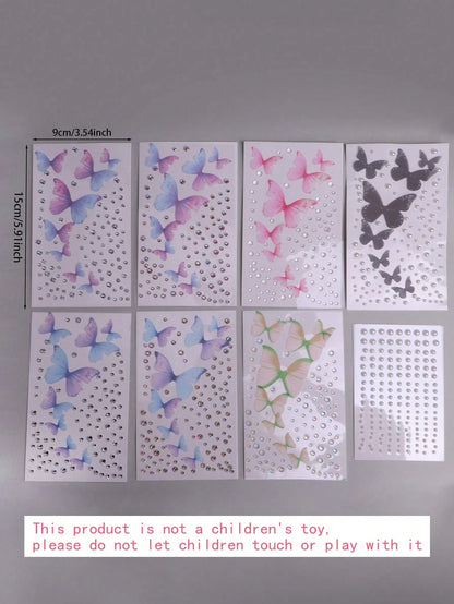 Maternity Belly Stickers Crystal Stickers Diamond Party Photo Pregnant Woman Photo Colorful Pearl Heart 3D Decorative Pattern (Butterfly Set), Not A Baby Toy