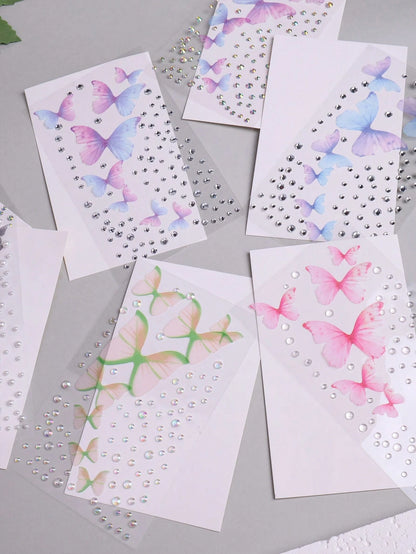Maternity Belly Stickers Crystal Stickers Diamond Party Photo Pregnant Woman Photo Colorful Pearl Heart 3D Decorative Pattern (Butterfly Set), Not A Baby Toy