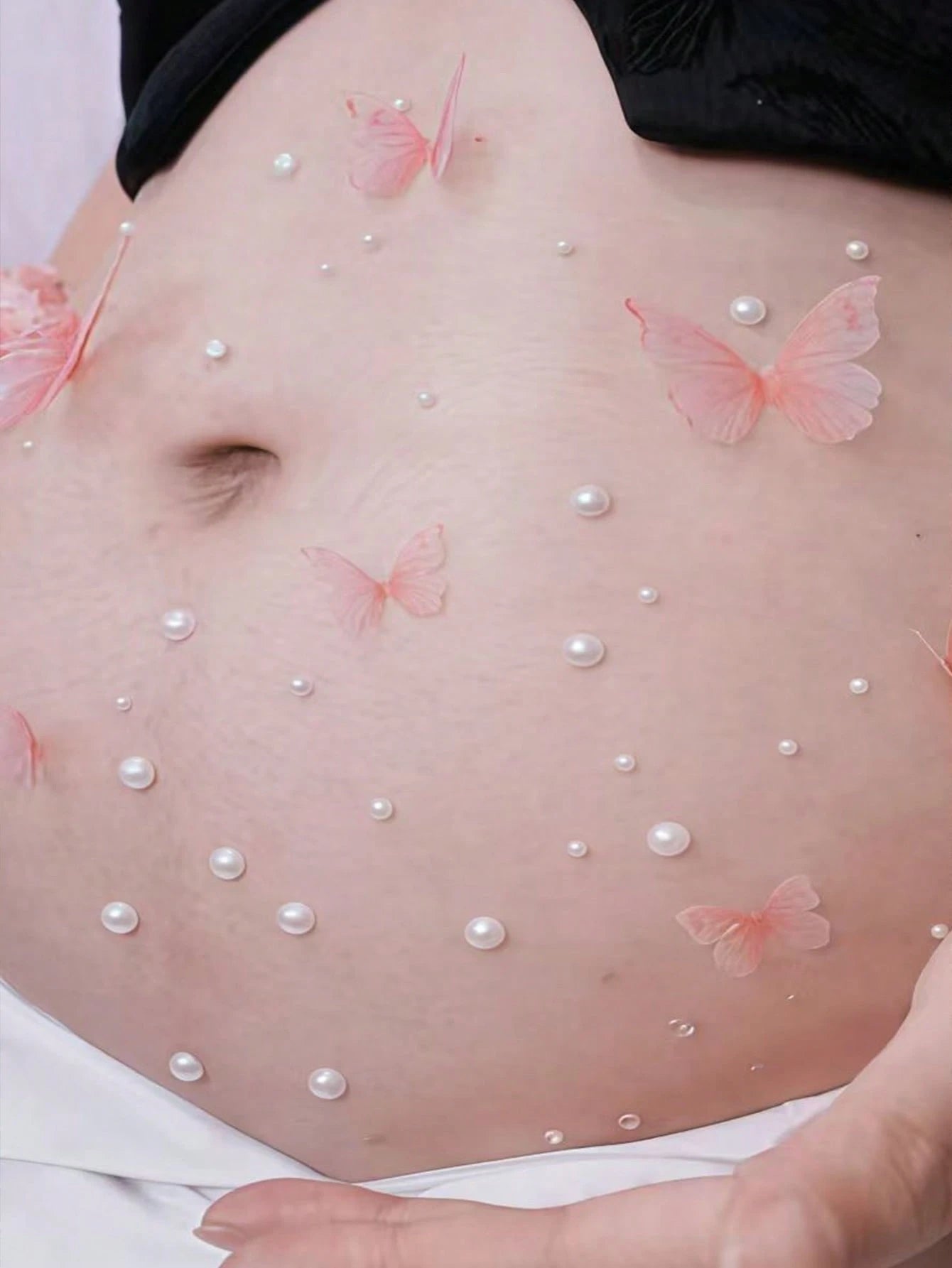 Maternity Belly Stickers Crystal Stickers Diamond Party Photo Pregnant Woman Photo Colorful Pearl Heart 3D Decorative Pattern (Butterfly Set), Not A Baby Toy