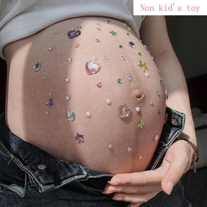 Maternity Belly Stickers Crystal Stickers Diamond Party Photo Pregnant Woman Photo Colorful Pearl Heart 3D Decorative Pattern (Butterfly Set), Not A Baby Toy