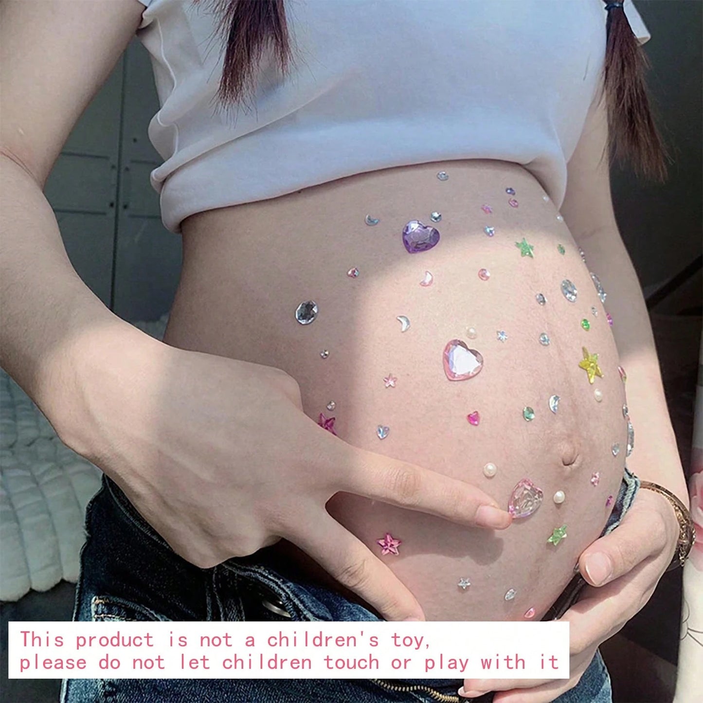 Maternity Belly Stickers Crystal Stickers Diamond Party Photo Pregnant Woman Photo Colorful Pearl Heart 3D Decorative Pattern (Butterfly Set), Not A Baby Toy