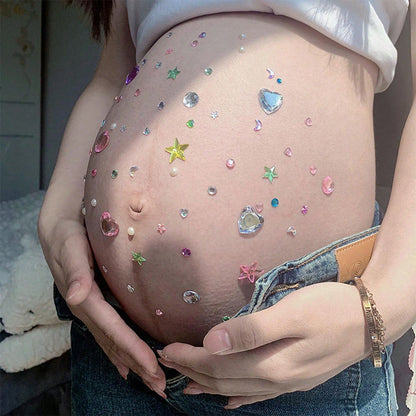 Maternity Belly Stickers Crystal Stickers Diamond Party Photo Pregnant Woman Photo Colorful Pearl Heart 3D Decorative Pattern (Butterfly Set), Not A Baby Toy