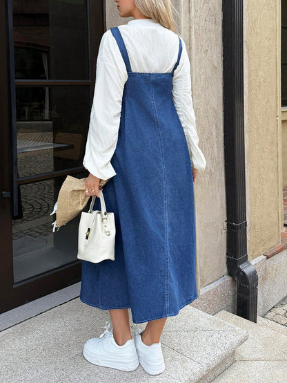 Maternity Casual Denim Dress With Pockets,Dusty Blue Summer Baby Shower Dress,Elegant Chic Y2k Streetwear For Party,Wedding,Vacation And Graduation