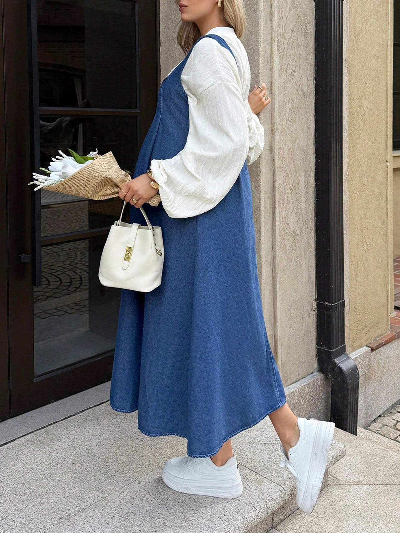 Maternity Casual Denim Dress With Pockets,Dusty Blue Summer Baby Shower Dress,Elegant Chic Y2k Streetwear For Party,Wedding,Vacation And Graduation