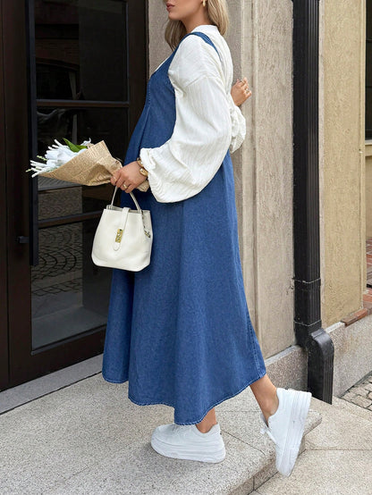 Maternity Casual Denim Dress With Pockets,Dusty Blue Summer Baby Shower Dress,Elegant Chic Y2k Streetwear For Party,Wedding,Vacation And Graduation