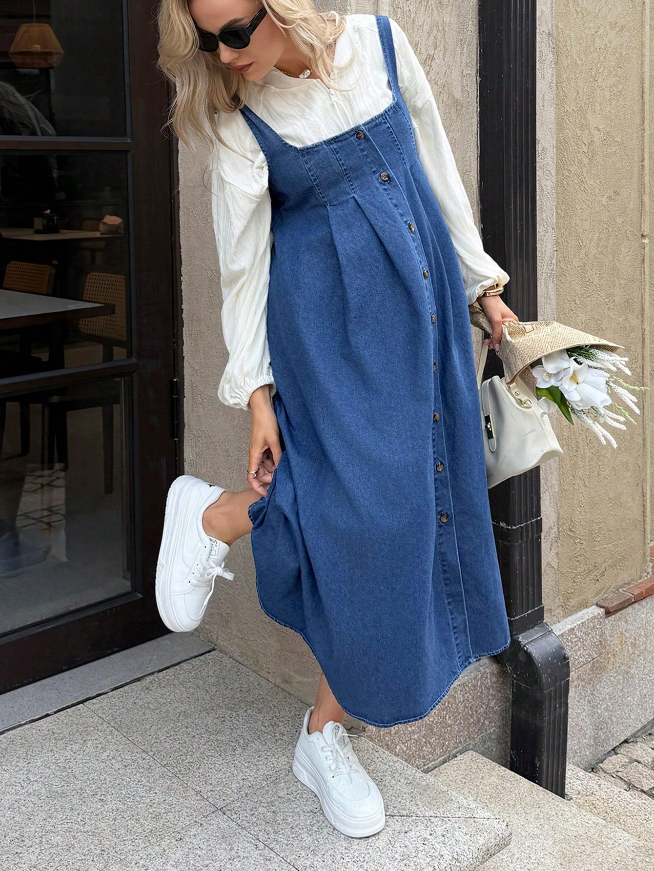Maternity Casual Denim Dress With Pockets,Dusty Blue Summer Baby Shower Dress,Elegant Chic Y2k Streetwear For Party,Wedding,Vacation And Graduation