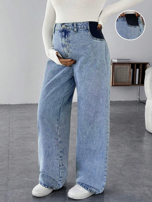 Maternity Casual Loose Blue Jeans Women Jeans Baggy Jeans Casual Loose Blue Women's Straight Leg Jeans Thanksgiving Women Wide Waist Mom Jeans