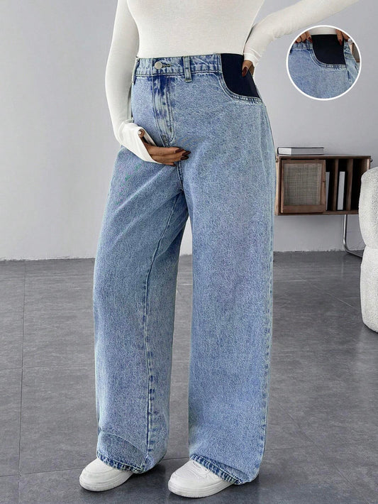 Maternity Casual Loose Blue Jeans Women Jeans Baggy Jeans Casual Loose Blue Women's Straight Leg Jeans Thanksgiving Women Wide Waist Mom Jeans