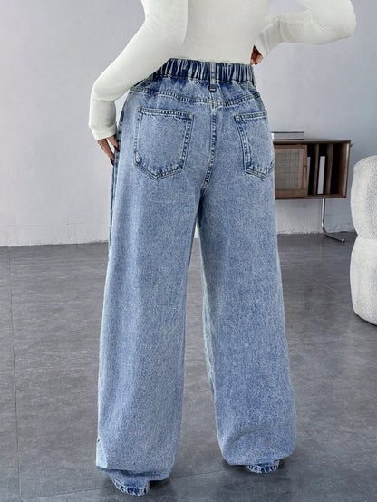 Maternity Casual Loose Blue Jeans Women Jeans Baggy Jeans Casual Loose Blue Women's Straight Leg Jeans Thanksgiving Women Wide Waist Mom Jeans