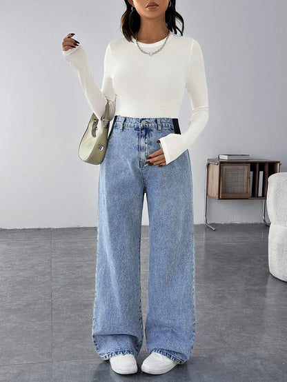 Maternity Casual Loose Blue Jeans Women Jeans Baggy Jeans Casual Loose Blue Women's Straight Leg Jeans Thanksgiving Women Wide Waist Mom Jeans