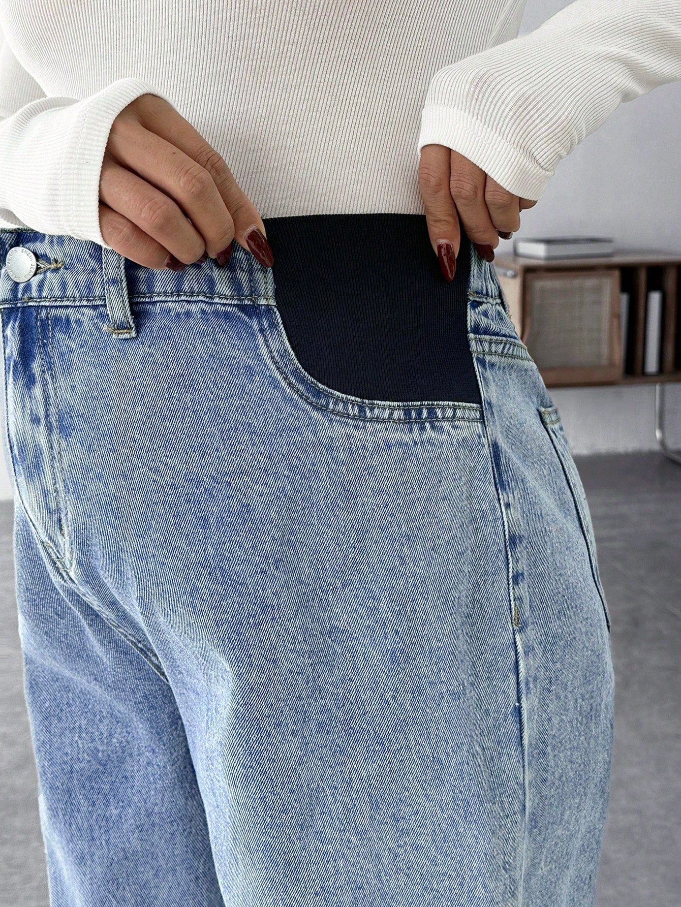 Maternity Casual Loose Blue Jeans Women Jeans Baggy Jeans Casual Loose Blue Women's Straight Leg Jeans Thanksgiving Women Wide Waist Mom Jeans