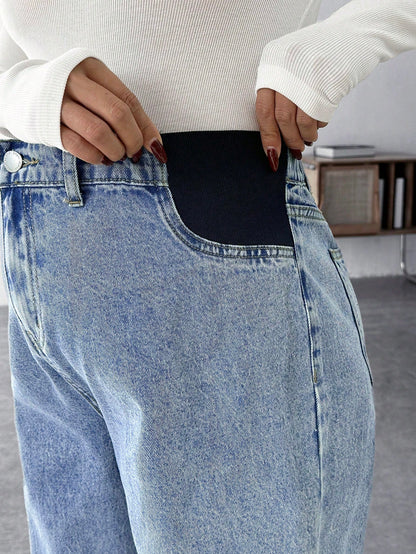 Maternity Casual Loose Blue Jeans Women Jeans Baggy Jeans Casual Loose Blue Women's Straight Leg Jeans Thanksgiving Women Wide Waist Mom Jeans