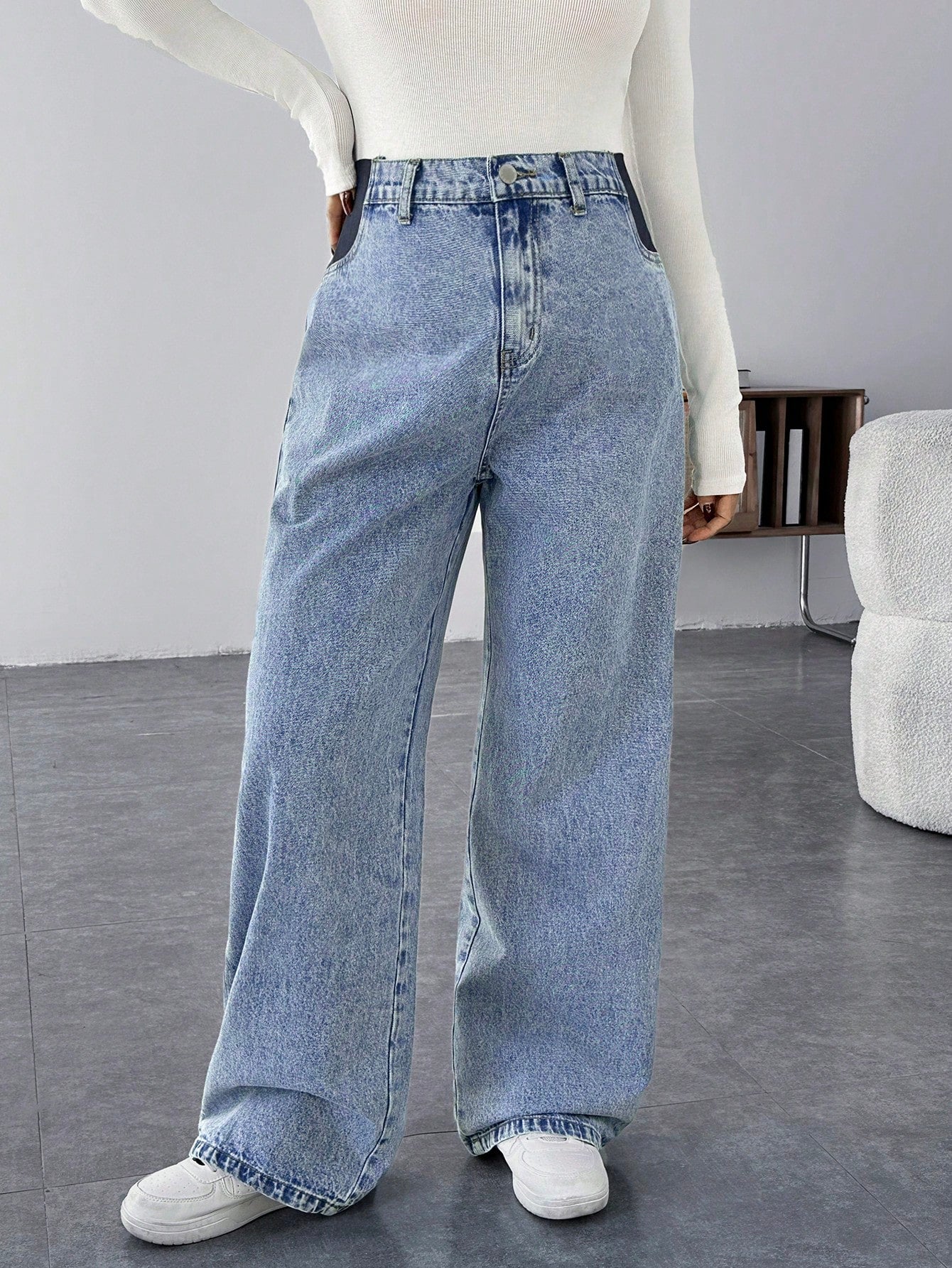 Maternity Casual Loose Blue Jeans Women Jeans Baggy Jeans Casual Loose Blue Women's Straight Leg Jeans Thanksgiving Women Wide Waist Mom Jeans