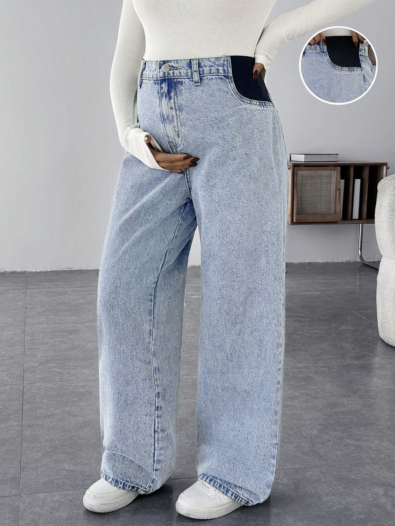 Maternity Casual Loose Blue Jeans Women Jeans Baggy Jeans Casual Loose Blue Women's Straight Leg Jeans Thanksgiving Women Wide Waist Mom Jeans