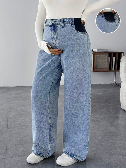 Maternity Casual Loose Blue Jeans Women Jeans Baggy Jeans Casual Loose Blue Women's Straight Leg Jeans Thanksgiving Women Wide Waist Mom Jeans