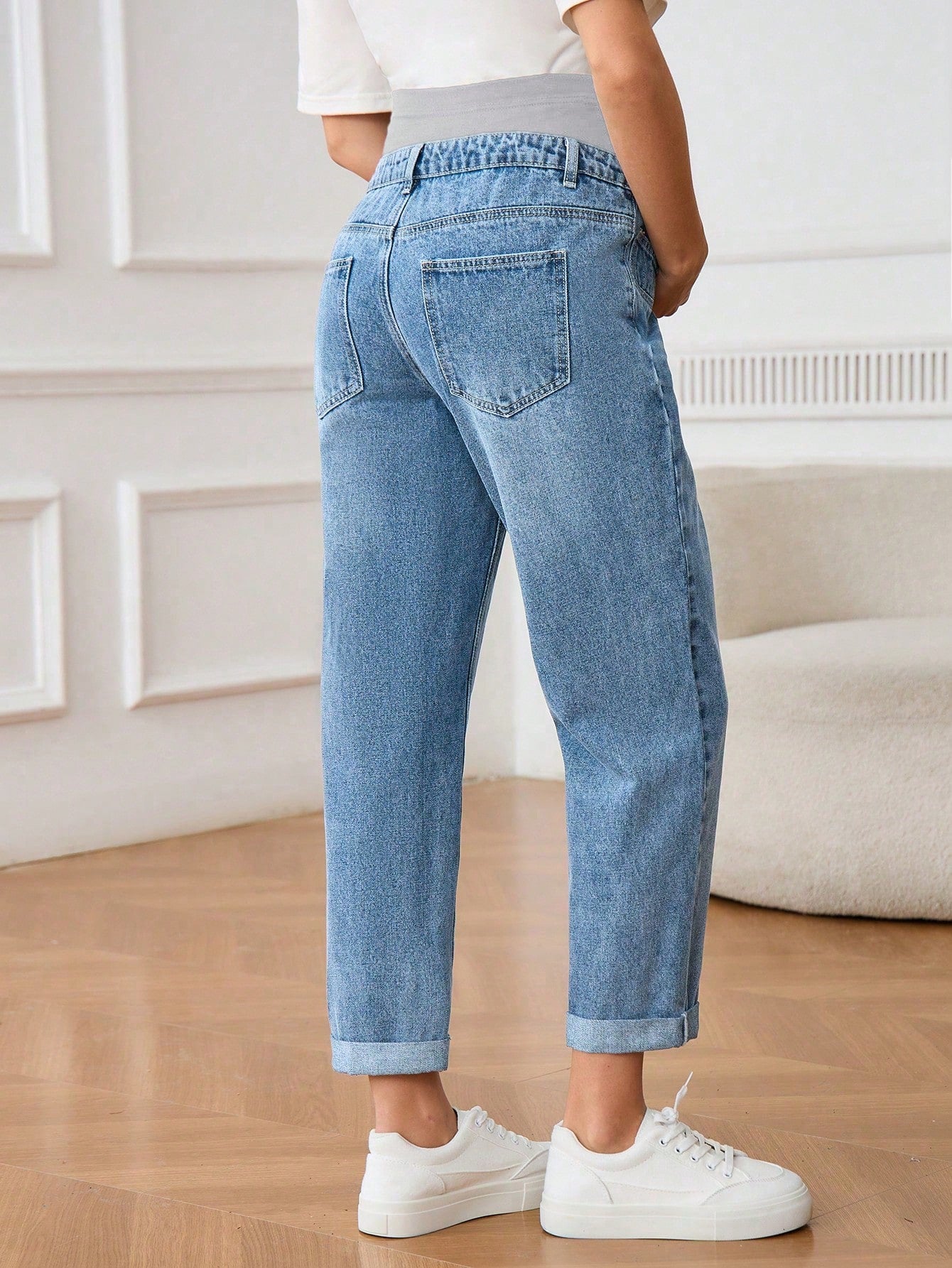 Maternity Distressed Color Block High Waist Jeans
