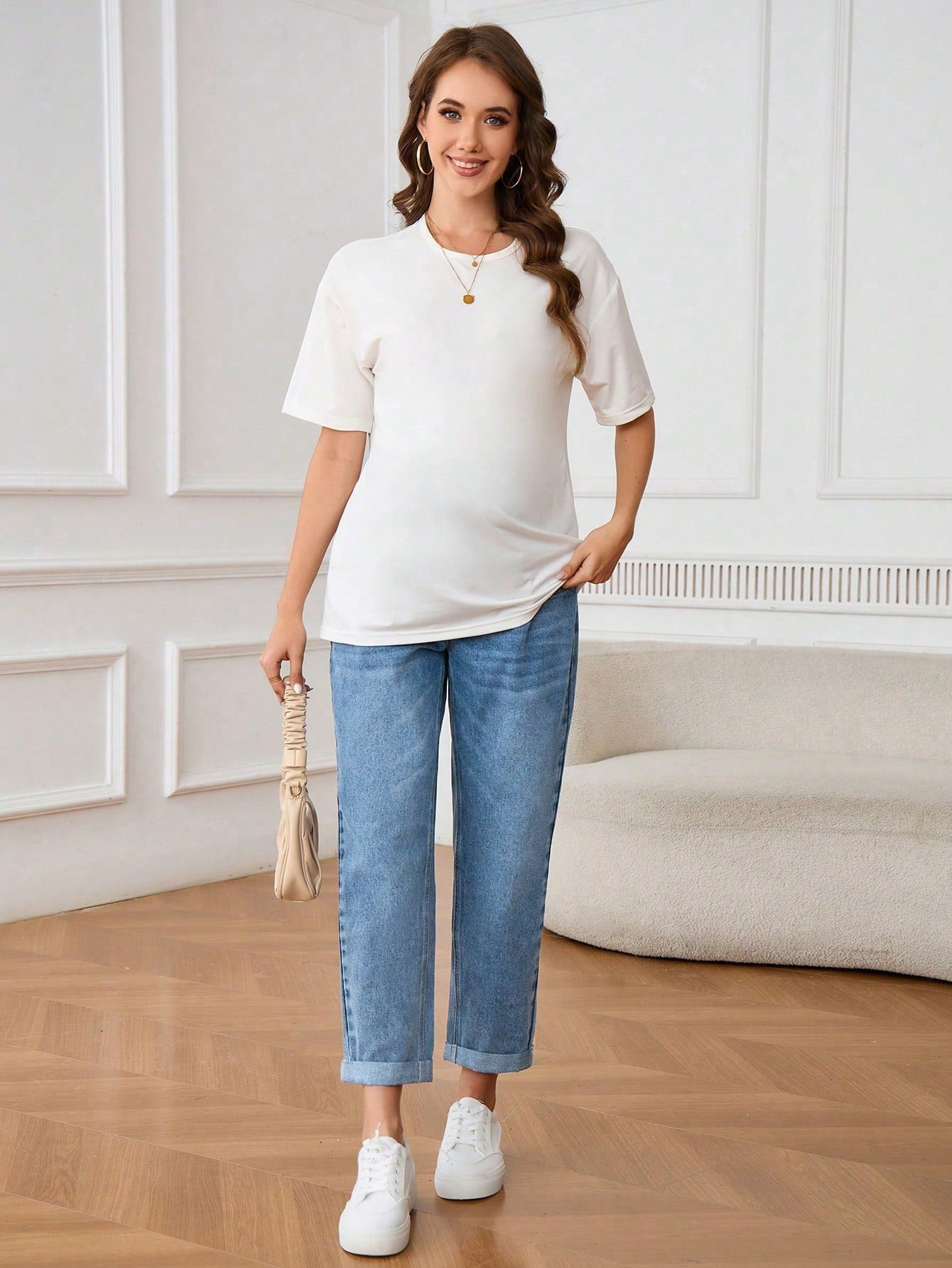 Maternity Distressed Color Block High Waist Jeans
