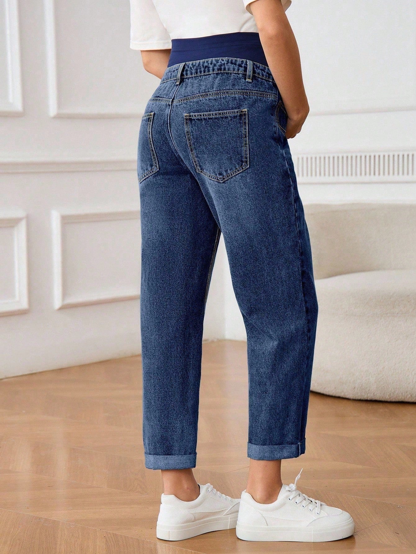 Maternity Distressed Color Block High Waist Jeans