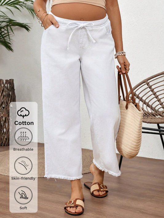 Maternity Low Waist Lace-Up Pocket Casual Denim Wide Leg Pants Summer Fall Festival Beach Party Elegant Graduation Going Out Casual Under Bump Jeans