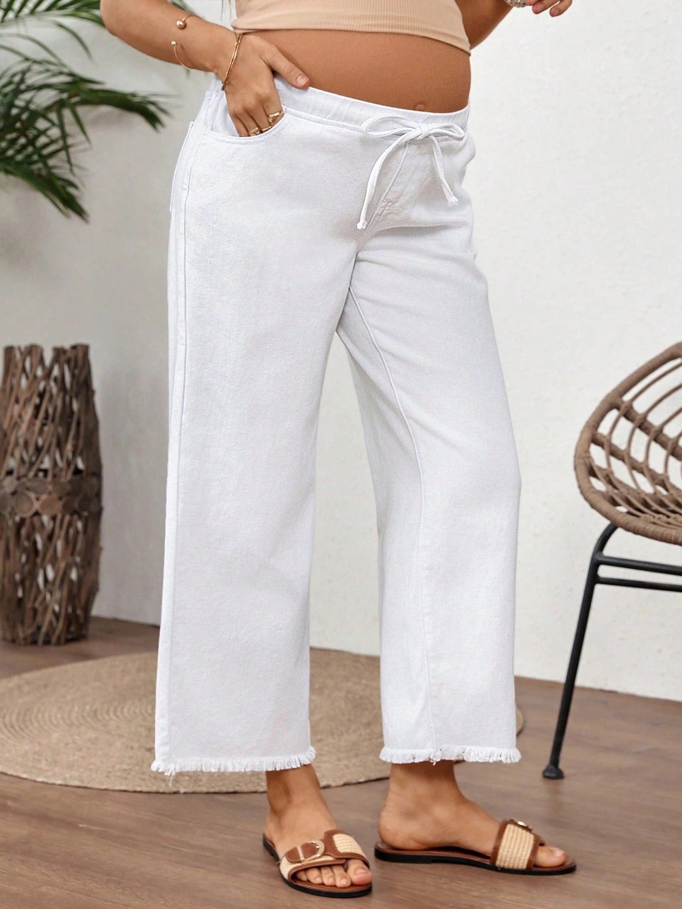 Maternity Low Waist Lace-Up Pocket Casual Denim Wide Leg Pants Summer Fall Festival Beach Party Elegant Graduation Going Out Casual Under Bump Jeans