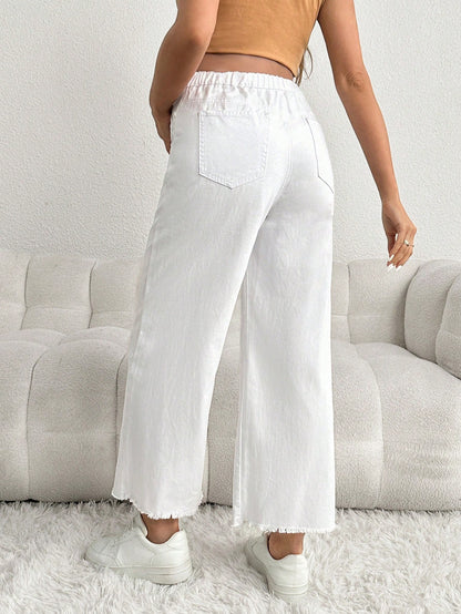 Maternity Low Waist Lace-Up Pocket Casual Denim Wide Leg Pants Summer Fall Festival Beach Party Elegant Graduation Going Out Casual Under Bump Jeans