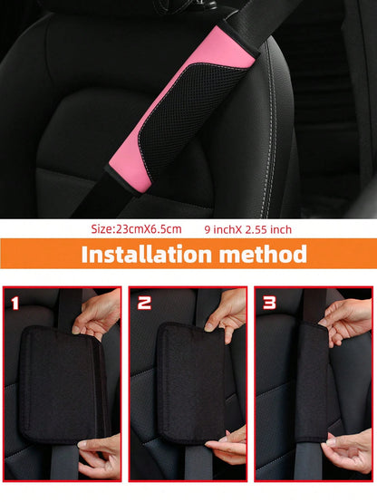 MEIKAXIU 1pc 3d Breathable Skin-Friendly Pu Leather Seat Belt Cover, Pressure Relief And Comfortable, Automotive Product For Women