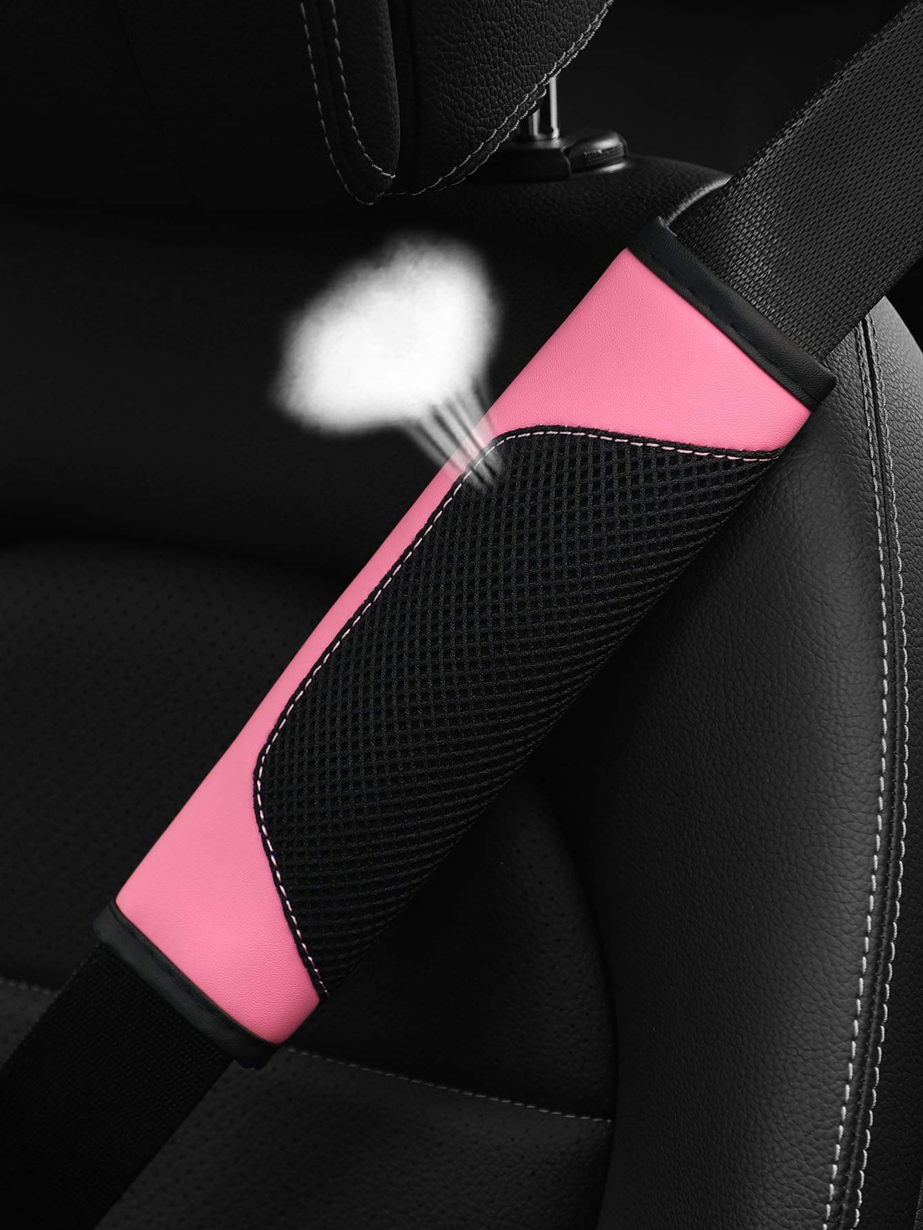 MEIKAXIU 1pc 3d Breathable Skin-Friendly Pu Leather Seat Belt Cover, Pressure Relief And Comfortable, Automotive Product For Women