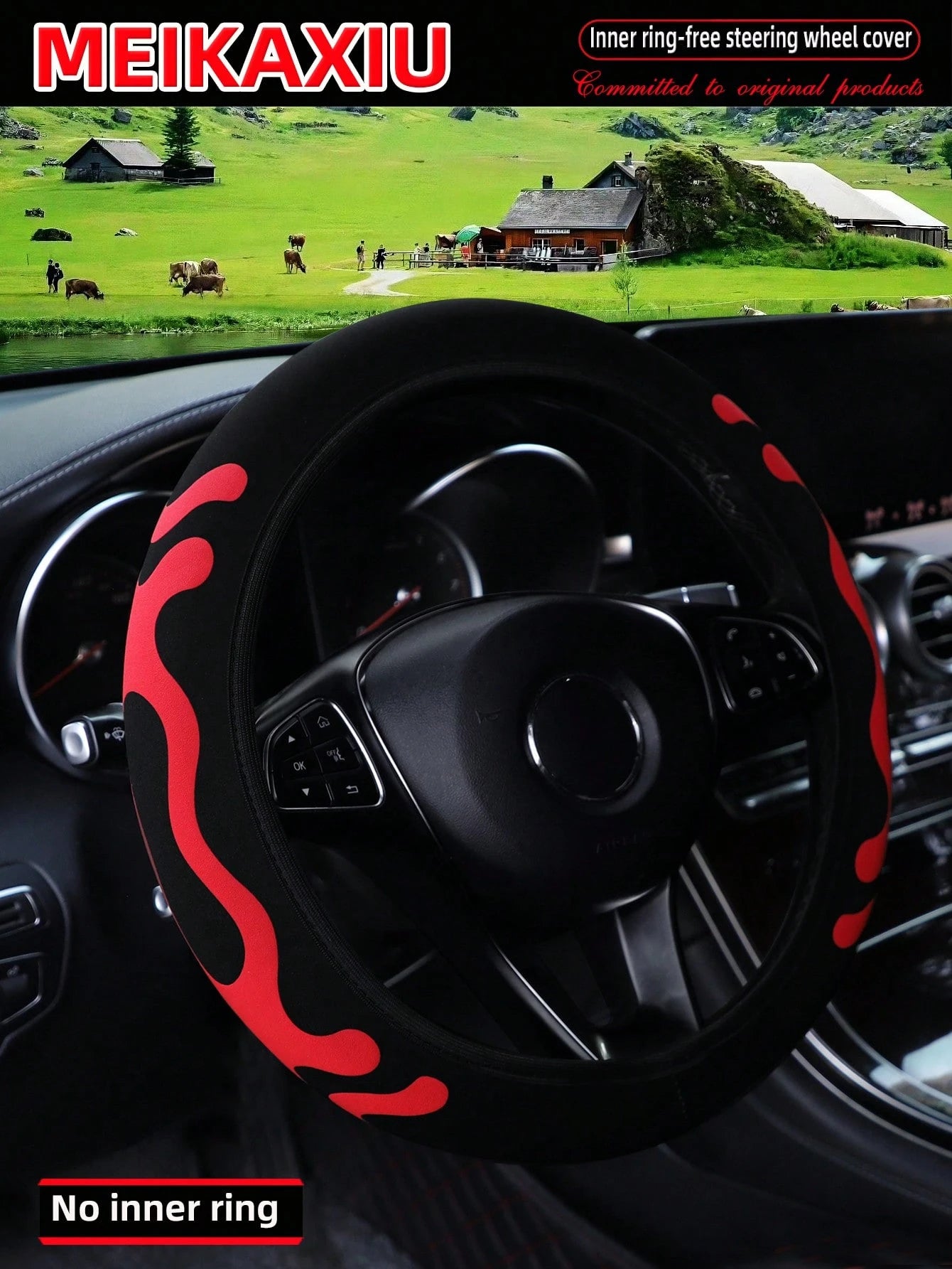 MEIKAXIU 1pc Diving Material 3D Foam Fabric Comfortable Elastic Car Steering Wheel Cover Fits 14.5-15 Inch Vehicles, Decorative Accessories For Women