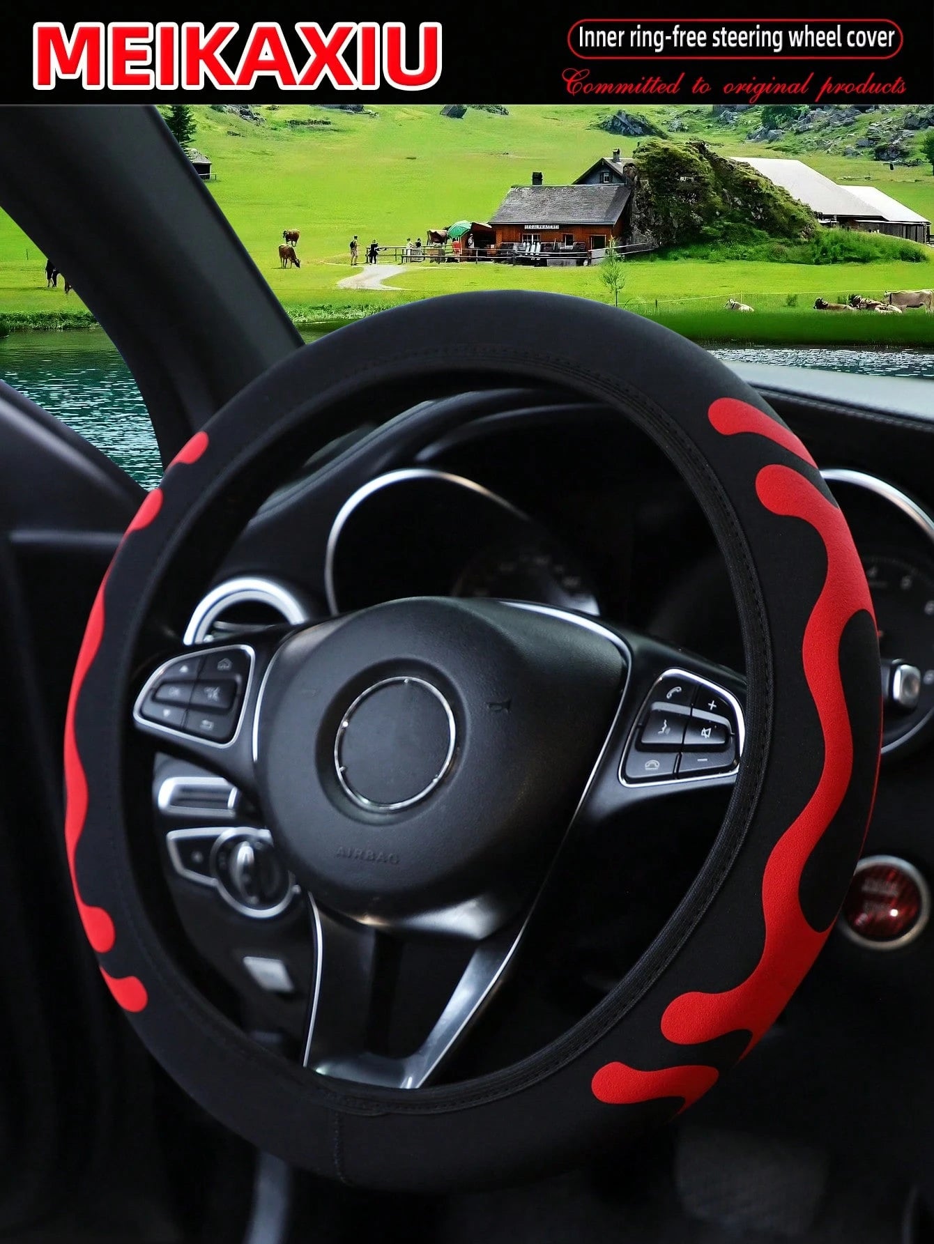 MEIKAXIU 1pc Diving Material 3D Foam Fabric Comfortable Elastic Car Steering Wheel Cover Fits 14.5-15 Inch Vehicles, Decorative Accessories For Women